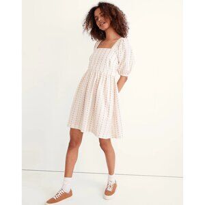 Madewell cream Square-Neck Puff-Sleeve Dress in Jacquard Stripe size small NE777